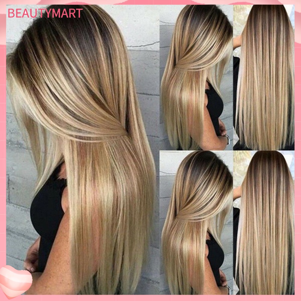 Bộ Tóc Giả Thẳng Dài Bằng Sợi Tổng Hợp Màu Vàng Đồng Chịu Nhiệt Độ Cao