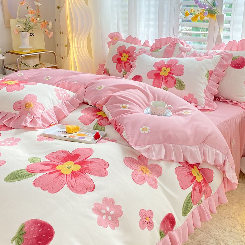 Vỏ Gối Chăn Và Ga Giường Nhồi Bông Hình Gấu Dâu Tây Đáng Yêu