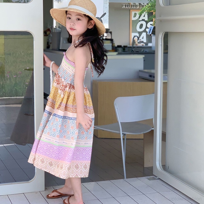 Đầm Dài Tới Gối Không Tay In Họa Tiết Thời Trang Mùa Hè Dành Cho Bé Gái