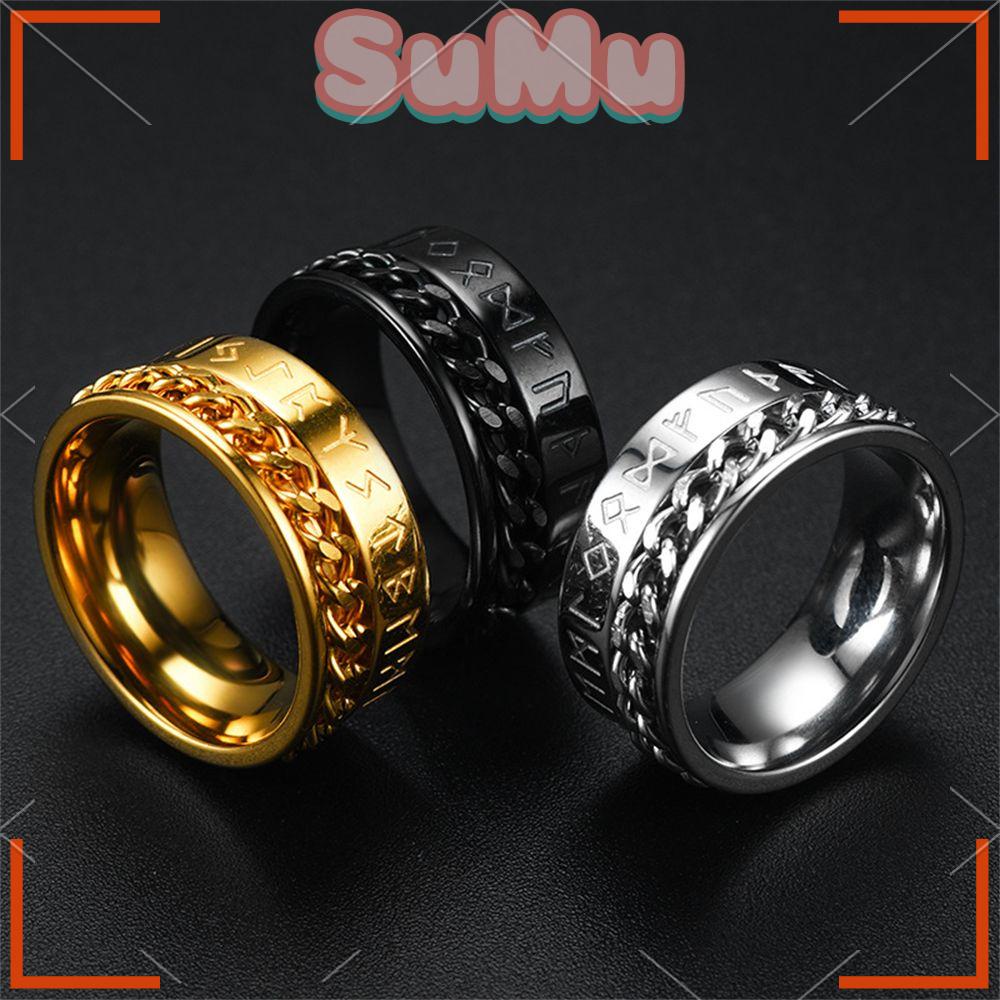 SUMU Nhẫn Thép Titan Phối Dây Xích Phong Cách Hip Hop Gothic Mới Cho Nam