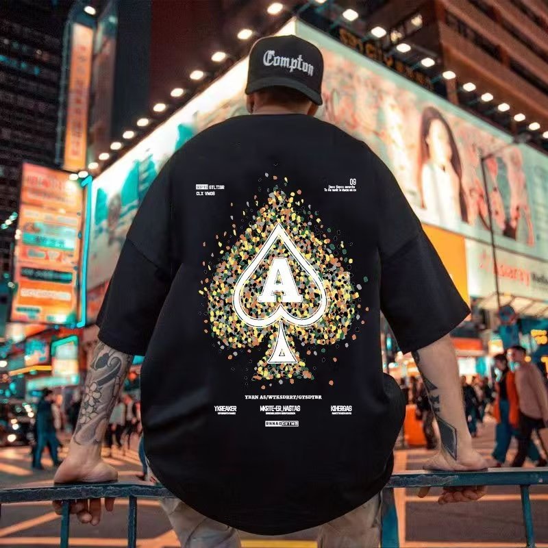 Có size lớn M-8xl Áo thun unisex nam nữ form rộng tay lỡ phông In Hình Lá Bài Poker Spades Phong Cách Mỹ