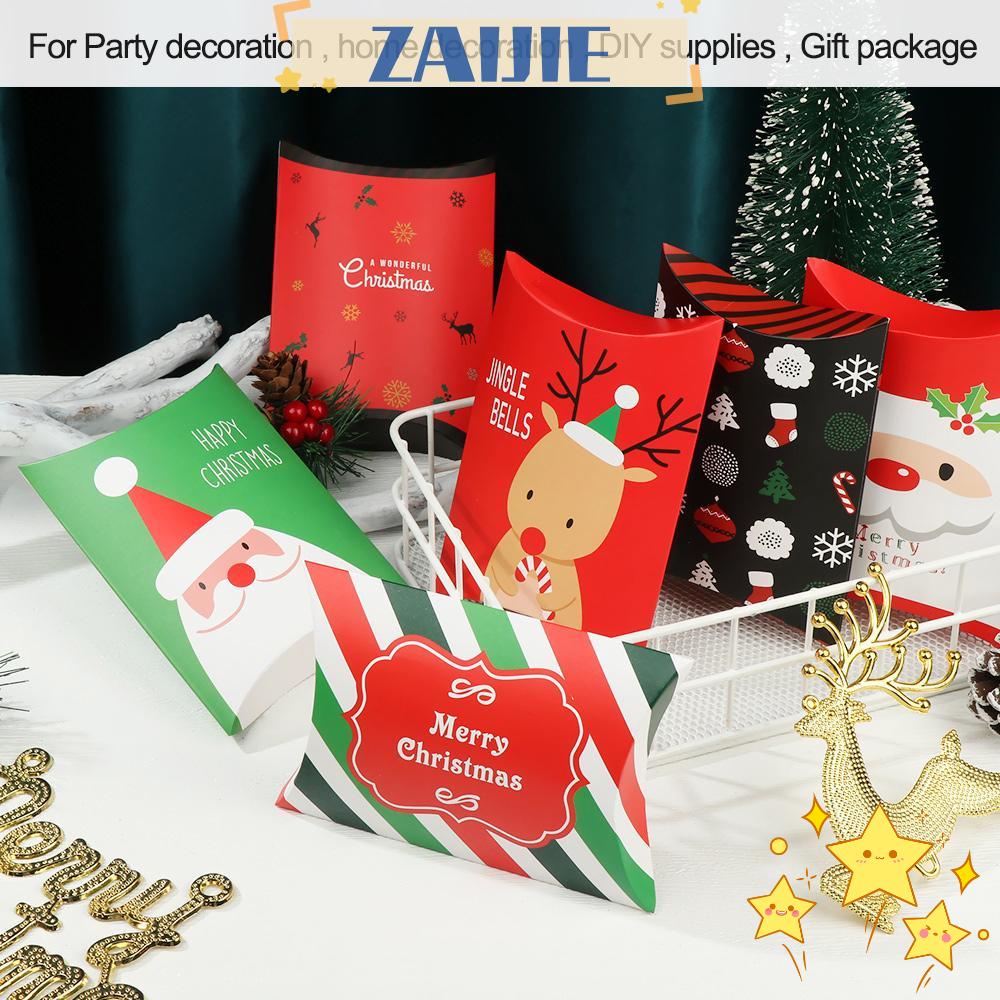 ZAIJIE24 5 / 10 Hộp Giấy Đựng Kẹo Hình Cái Gối Dùng Làm Quà Giáng Sinh Mới