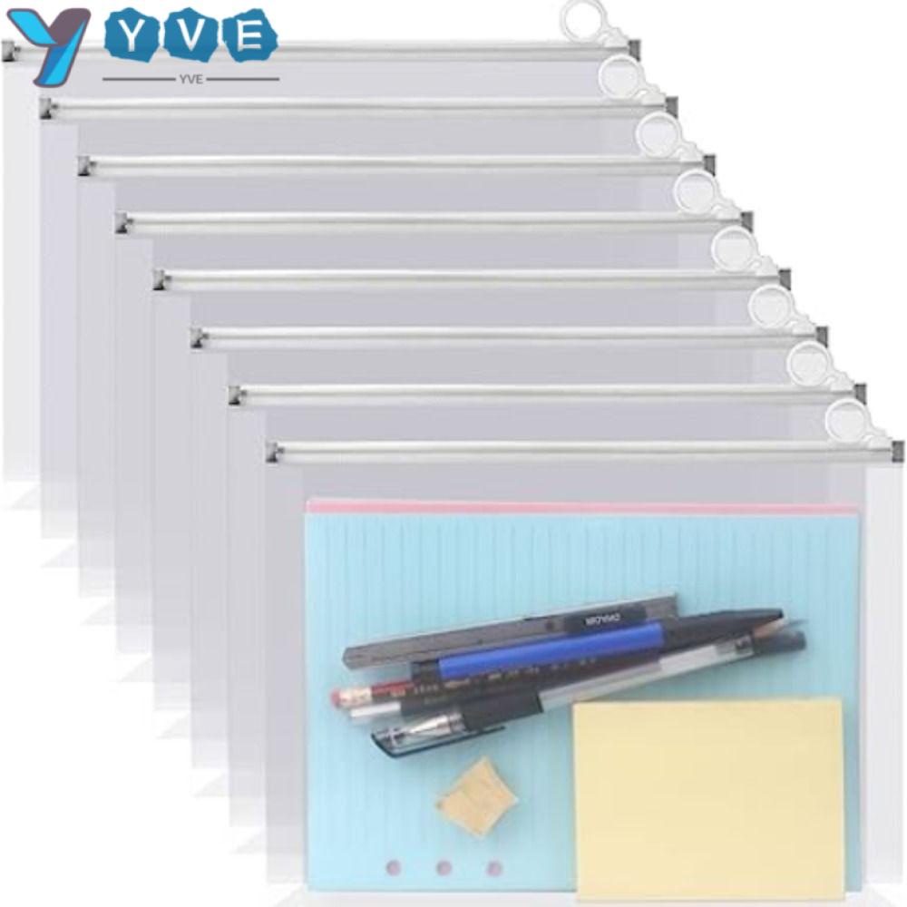 YVE Set 8 Bìa Nhựa Đựng Tài Liệu Khổ A5 Chống Thấm Nước Có Khóa Kéo Tiện Lợi