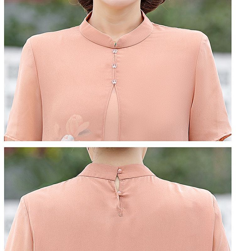 Đầm Chiffon Giả Hai Lớp Dáng Rộng Phong Cách Trung Hoa Thời Trang Mùa Hè Cho Phụ Nữ Trung Niên