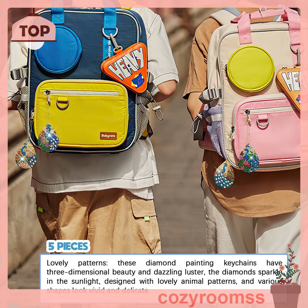 Set 6 Móc Khóa Hình Gấu Trúc Đính Đá 5D Tự Làm Dành Cho Người Mới Bắt Đầu