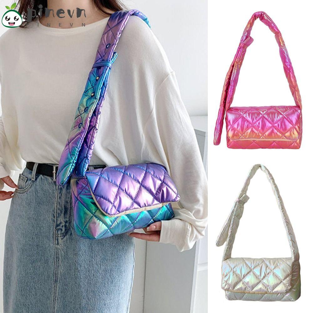 PINEVN Túi Xách Đeo Vai Vải Cotton Gọn Nhẹ Họa Tiết Kẻ Sọc Thời Trang