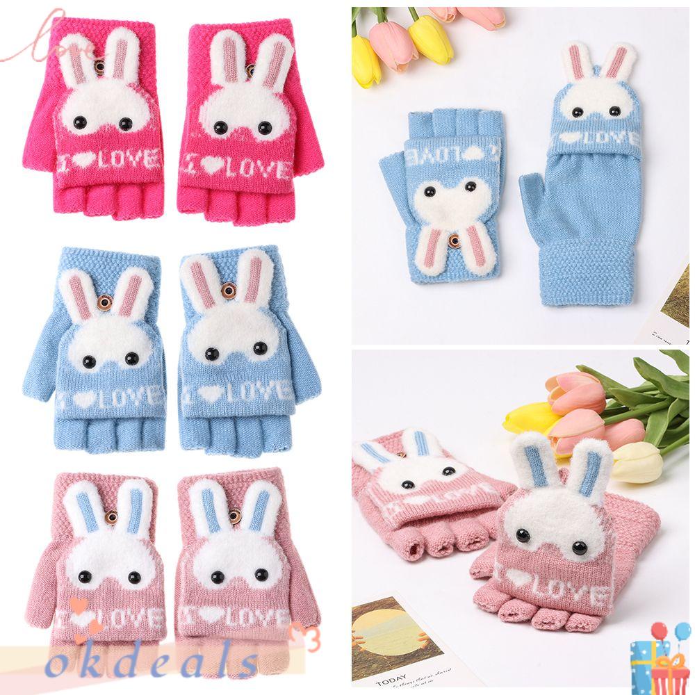 OKDEALS Găng Tay Dày Ấm Áp Hình Thỏ Hoạt Hình Cho Bé Trên 8 Tuổi