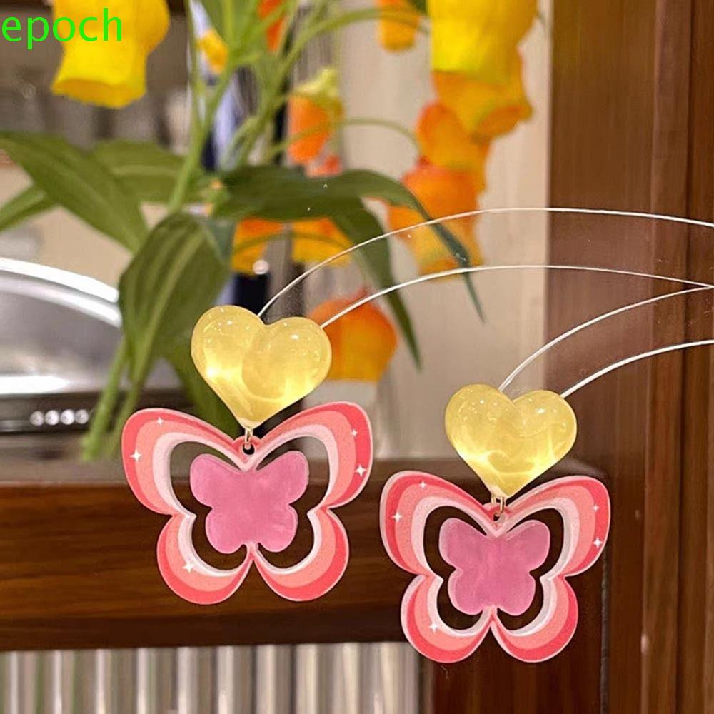 Epoch Bông Tai Hình Trái Tim / Bướm Bằng Hợp Kim Acrylic Màu Cầu Vồng Phong Cách Hàn Quốc Thời Trang Dự Tiệc