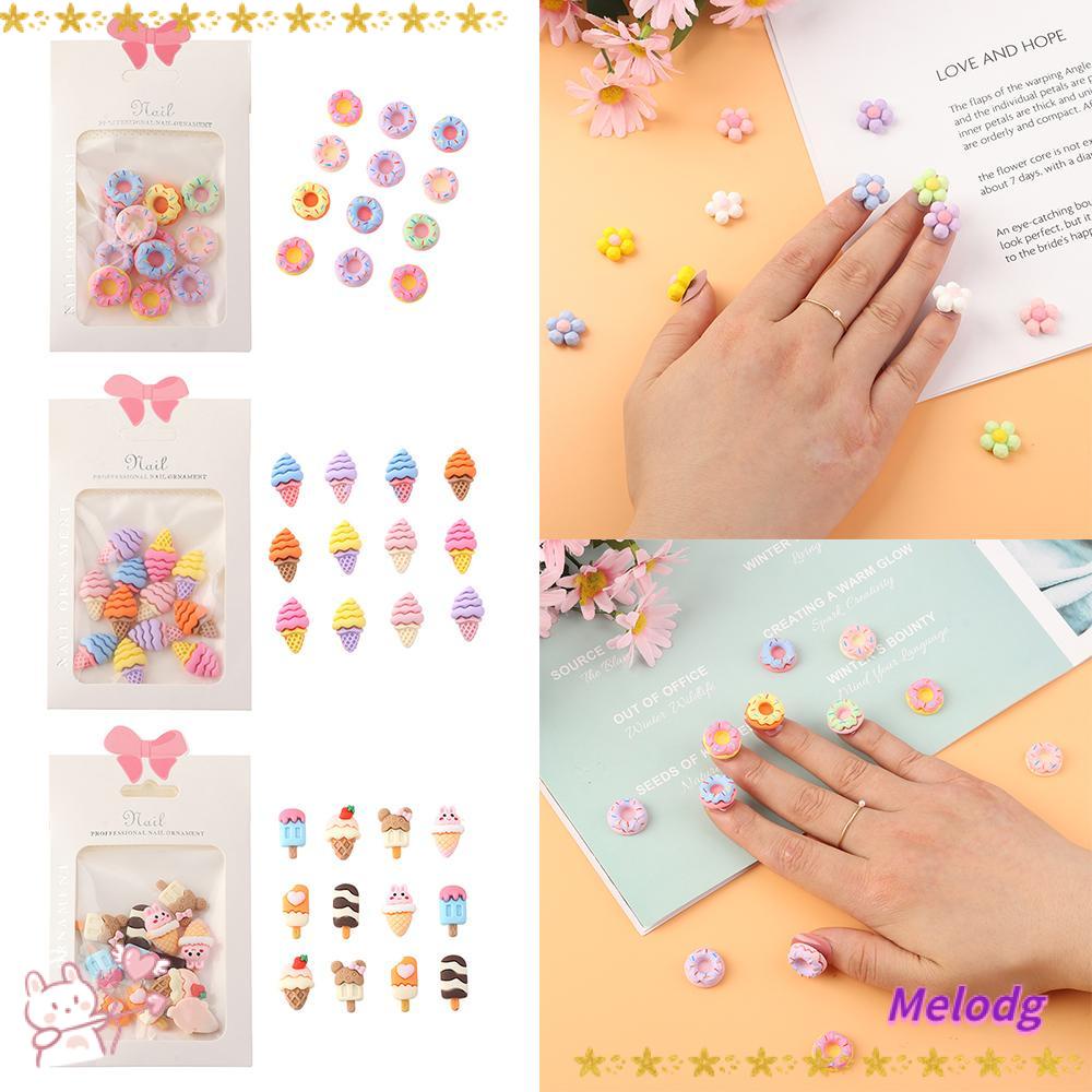 MELODG Set 12 Phụ Kiện Trang Trí Móng Tay Họa Tiết Hoạt Hình 3D DIY