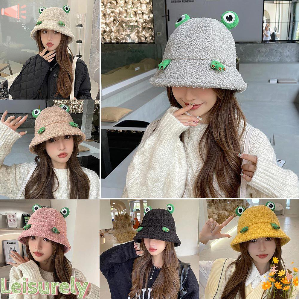 LEILY Mũ Bucket Chất Liệu Nhung Ấm Áp Hình Chú Ếch Thời Trang 2022 Cho Nữ