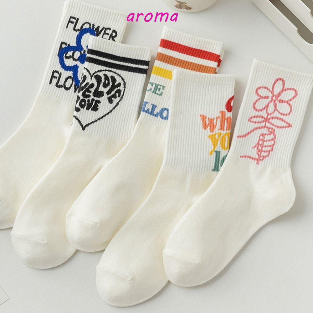 AROMA Tất Cotton Hoạ Tiết Hoa / Trái Tim / Chữ Graffiti Nhiều Màu Sắc Đáng Yêu Cho Nữ