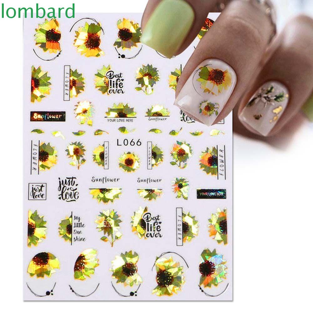 LOMBARD Miếng Dán Móng Tay Hình Hoa Lá Và Chữ Tiếng Anh Màu Laser Thời Trang Cho Nữ