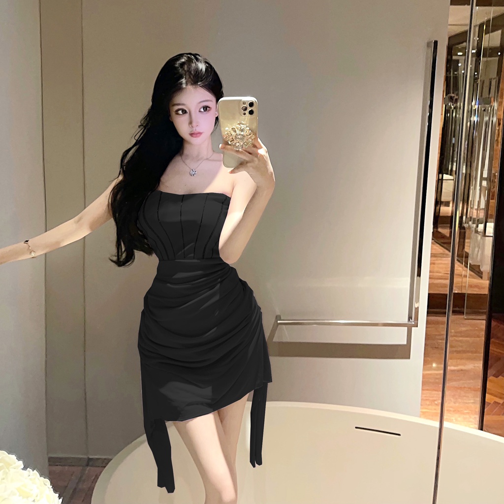 Áo Ống Vải Gạc Hở Vai Xương Cá Màu Trơn Phong Cách Âu Mỹ Mới