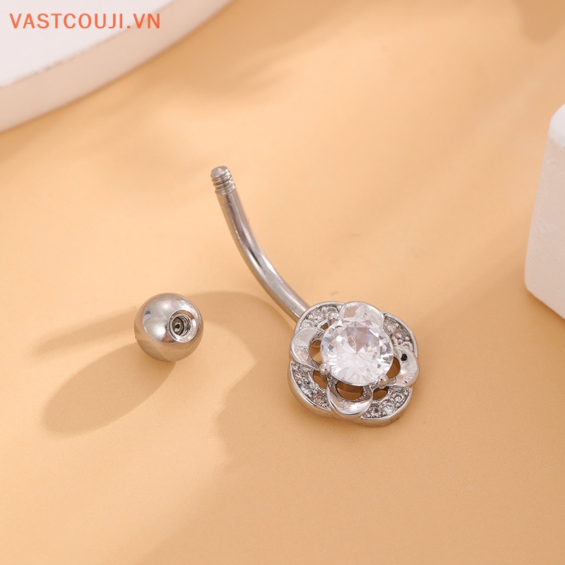 Khuyên Rốn Bằng Thép Titan Đính Đá Zircon Hình Hoa Quyến Rũ Cho Nữ