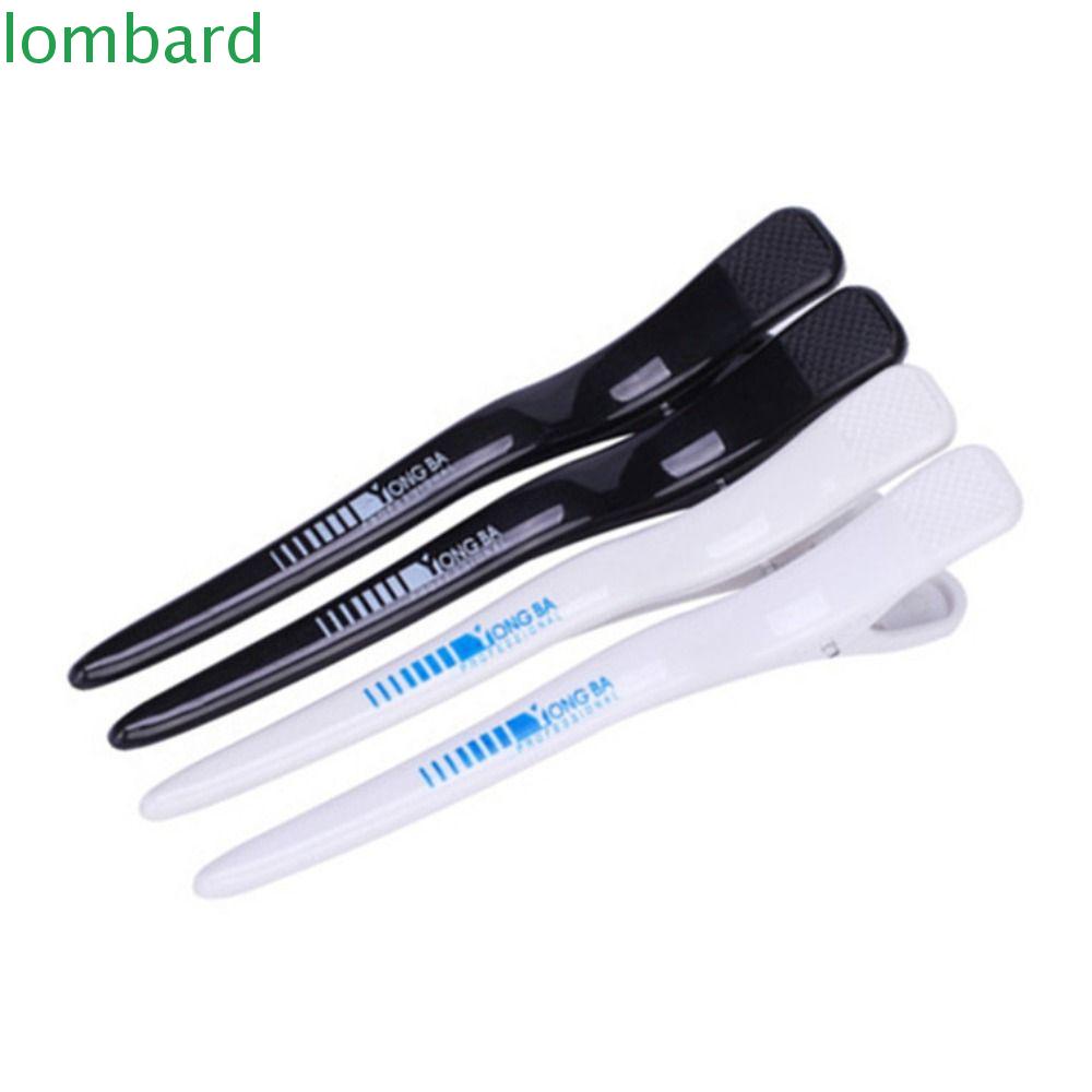 LOMBARD Set 6 Kẹp Tóc Cá Sấu Dài Bằng Nhựa Chống Trượt Màu Trắng Đen Cho Thợ Cắt Tóc