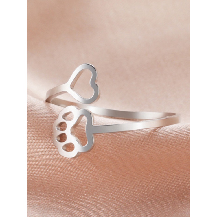 Ygt Nhẫn Thép Không Gỉ Hình Dấu Chân Chó / Mèo Dễ Thương Có Thể Điều Chỉnh Kích Cỡ Dành Cho Nữ