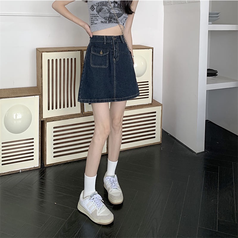 COZOK Váy denim Lưng Cao Theo Phong Cách retro Hợp Thời Trang