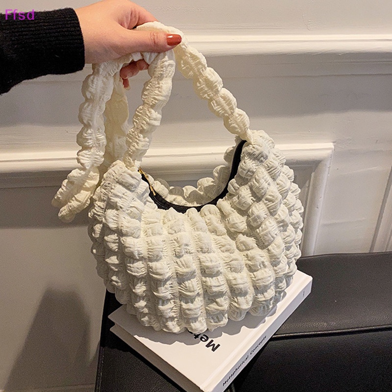 {Ffsd} Túi Xách Tote Xếp Ly Chần Bông Cotton Sức Chứa Lớn Họa Tiết Kẻ Sọc Thời Trang Cho Nữ * Bán Chạy