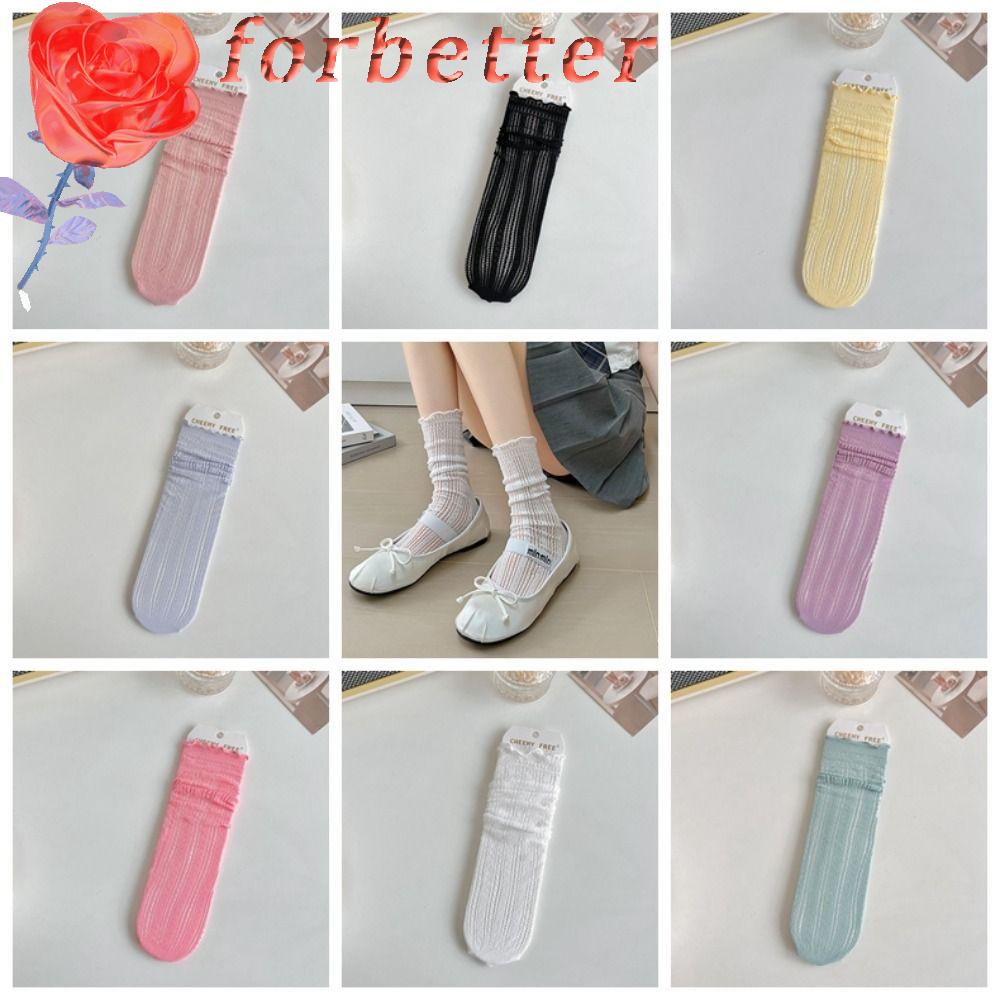 FORBETTER Vớ Cotton Mỏng Mùa Hè Dáng Rộng Viền Bèo Dễ Thương Thấm Hút Mồ Hôi Chống Mài Mòn Cho Nữ