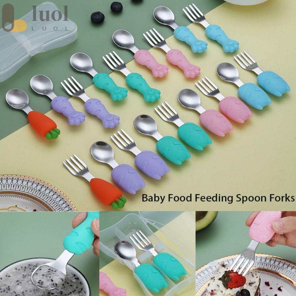LUOL Bộ Muỗng Nĩa Bằng Thép Không Gỉ Mềm Mại Cho Bé Tập Ăn