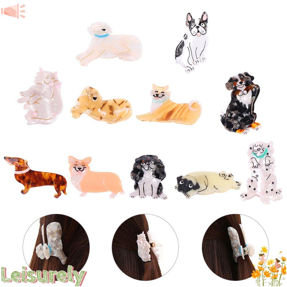 LEILY Kẹp Tóc Hình Cá Mập / Mèo / Chó Bull Bằng Acrylic Axit Acetic