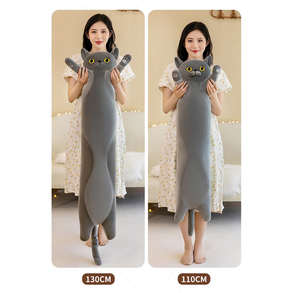 Gối Ôm Dài Hình Mèo Nằm Dễ Thương Dùng Làm Quà Tặng Sinh Nhật Cho Bé