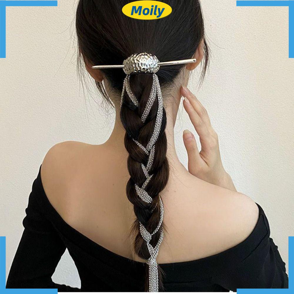 MOILYVN Kẹp Tóc Dạng Chuỗi Dài Bằng Kim Loại Phong Cách Hip Hop