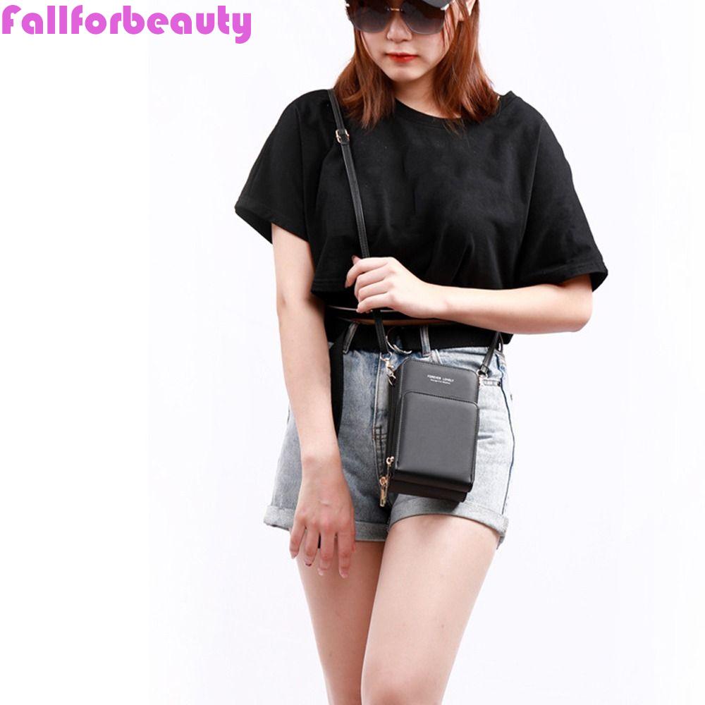 FALLFORBEAUTY Túi Đeo Chéo Da PU Có Khóa Kéo Thời Trang Cho Nữ