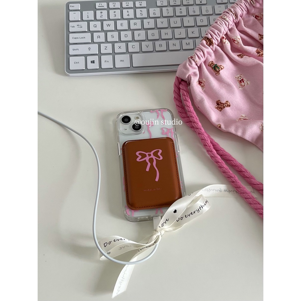 Bao Da Điện Thoại Nắp Lật Hít Nam Châm Hình Nơ Kiêm Đế Đỡ Cho 15pro / 13pro / 14promax / 11 / 12 / 14 / x / xr / 12mini Ốp