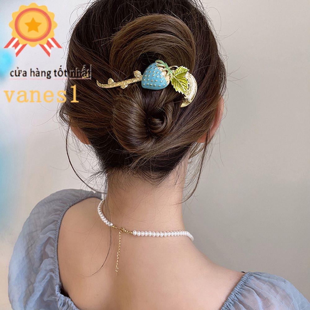 VANES1 Kẹp Tóc Đuôi Ngựa Hình Quả Cherry / Cá Mập / Ếch / Dâu Tây Kiểu Vintage Thời Trang