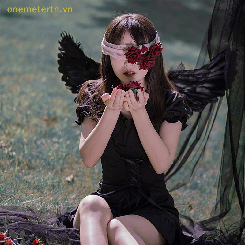 1 Đôi Cánh Thiên Thần Lông Vũ Trắng Đen Dành Cho Trẻ Em Và Người Lớn