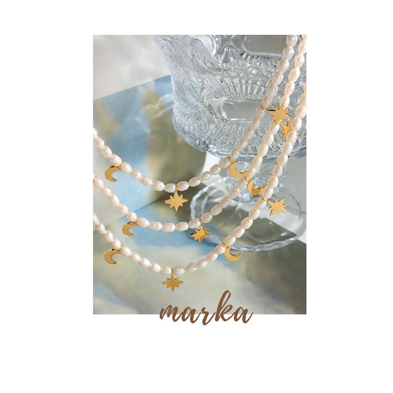 Vòng cổ Ngọc Trai Mặt Trăng Và Ngôi Sao Lãng Mạn Cao Cấp Phong Cách Pháp