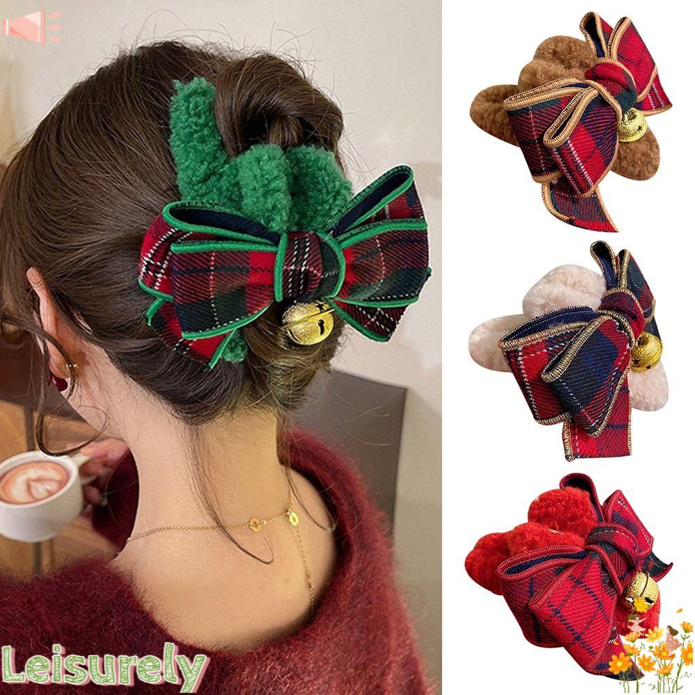 LEILY Kẹp Tóc Càng Cua Đính Nơ / Lông Xù Xinh Xắn Cho Nữ Dịp Giáng Sinh