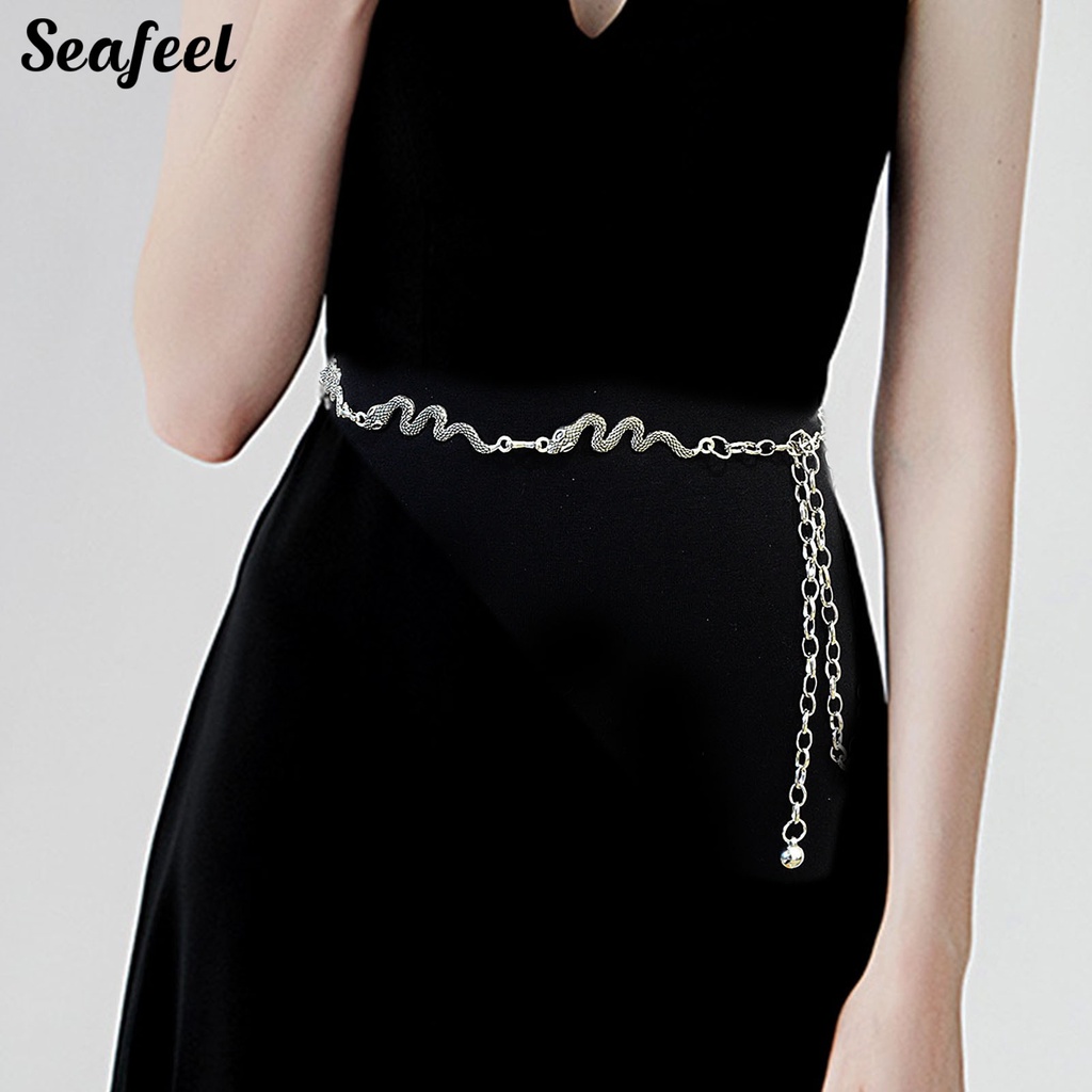 Dây Xích Kim Loại Mạ Bạc Đeo Thắt Lưng Có Thể Điều Chỉnh Cho Nữ