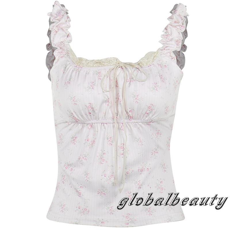 Áo Croptop Không Tay Phối Ren Họa Tiết Hoa Thời Trang Mùa Hè Cho Nữ