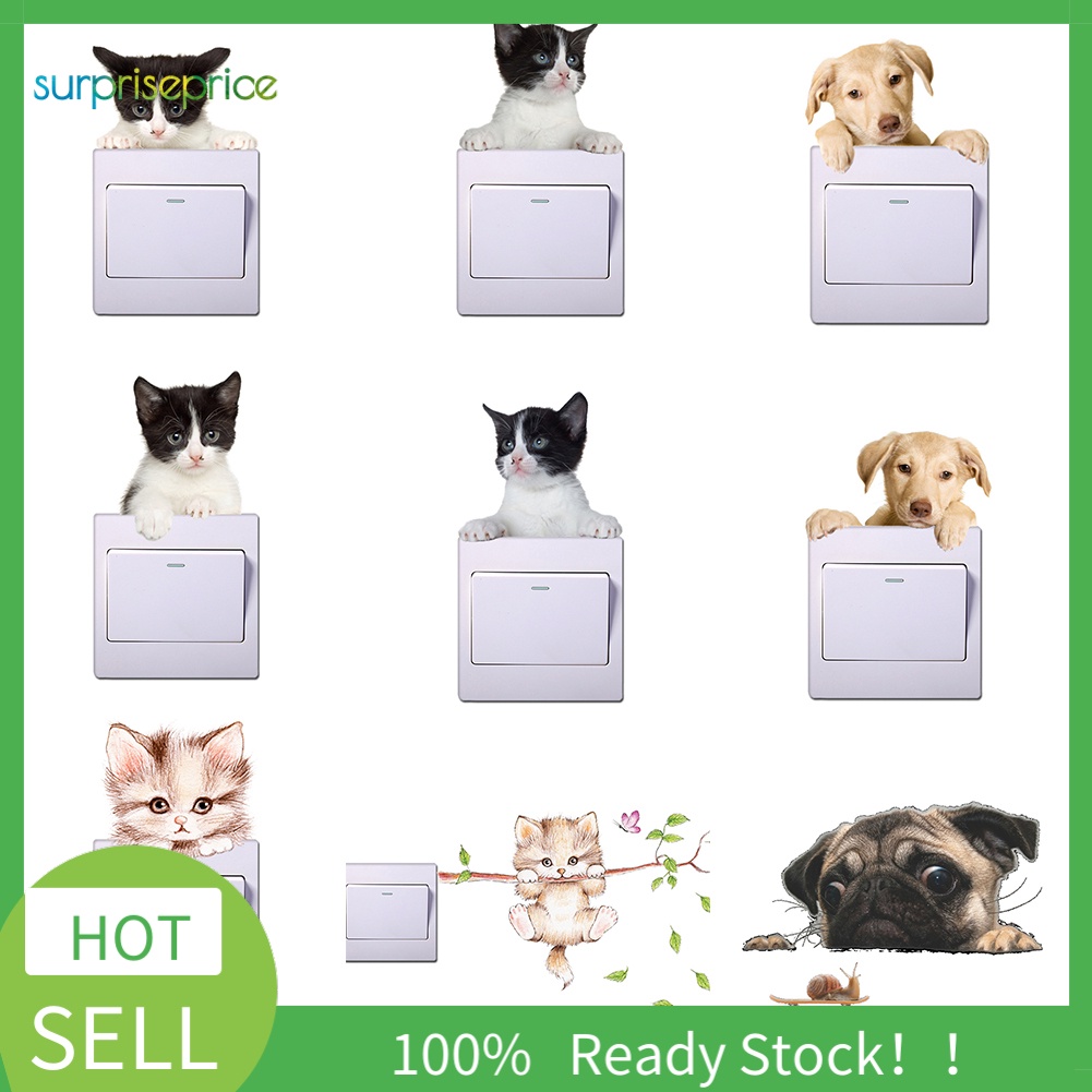 Miếng Dán Trang Trí Công Tắc Hình Chó Mèo Dễ Thương