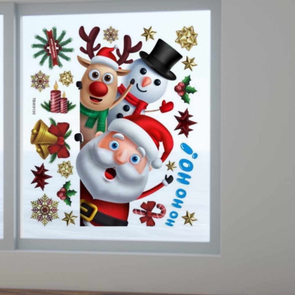 (Bất Ngờ) Đề Can Dán Tường Tự Dính Không Cặn Họa Tiết Người Tuyết Giáng Sinh Hoạt Hình Trang Trí Cửa Sổ