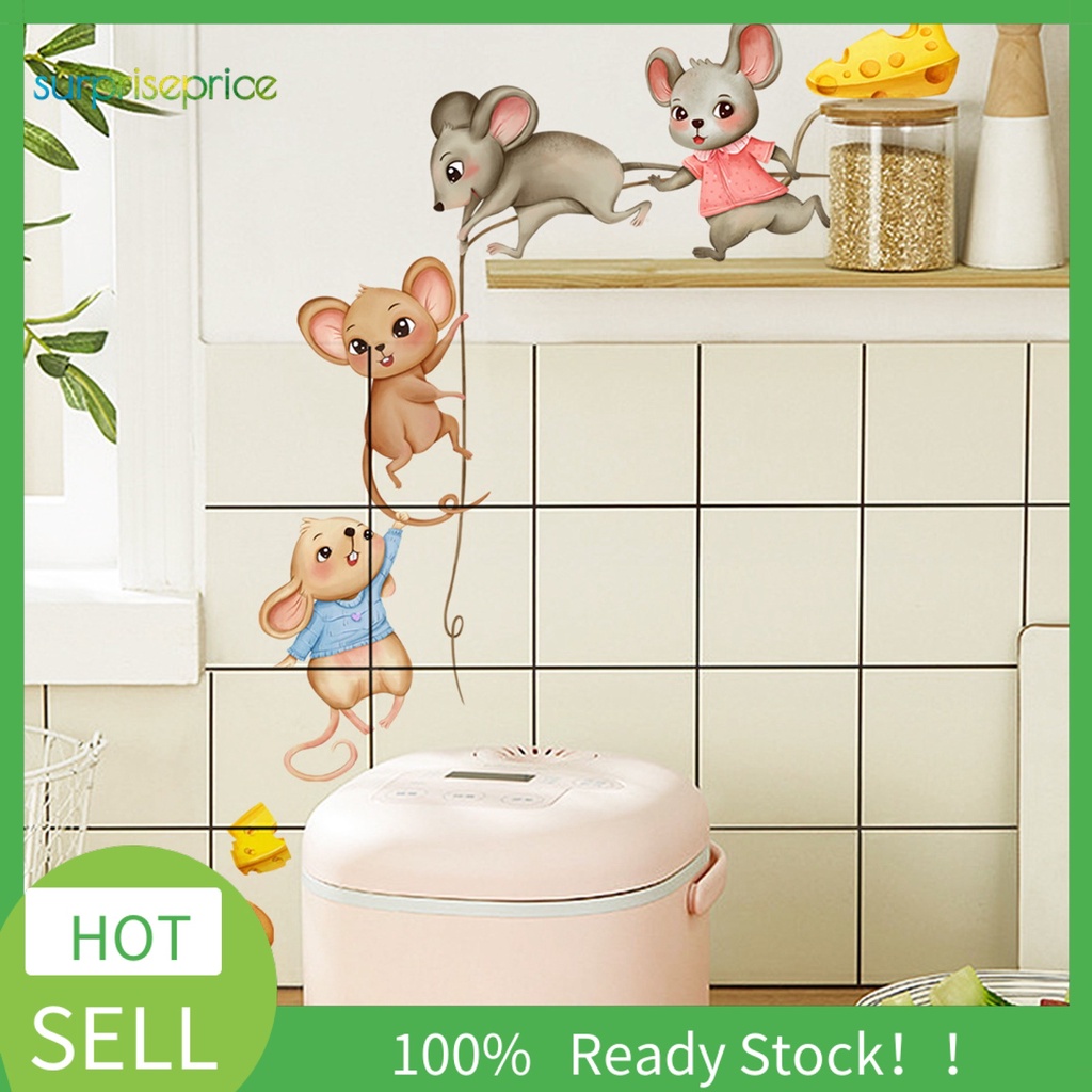 Miếng Dán Tường Bằng PVC Tự Dính Hình Chú Chuột Hoạt Hình Dễ Thương Có Thể Tháo Gỡ Trang Trí Nhà Cửa