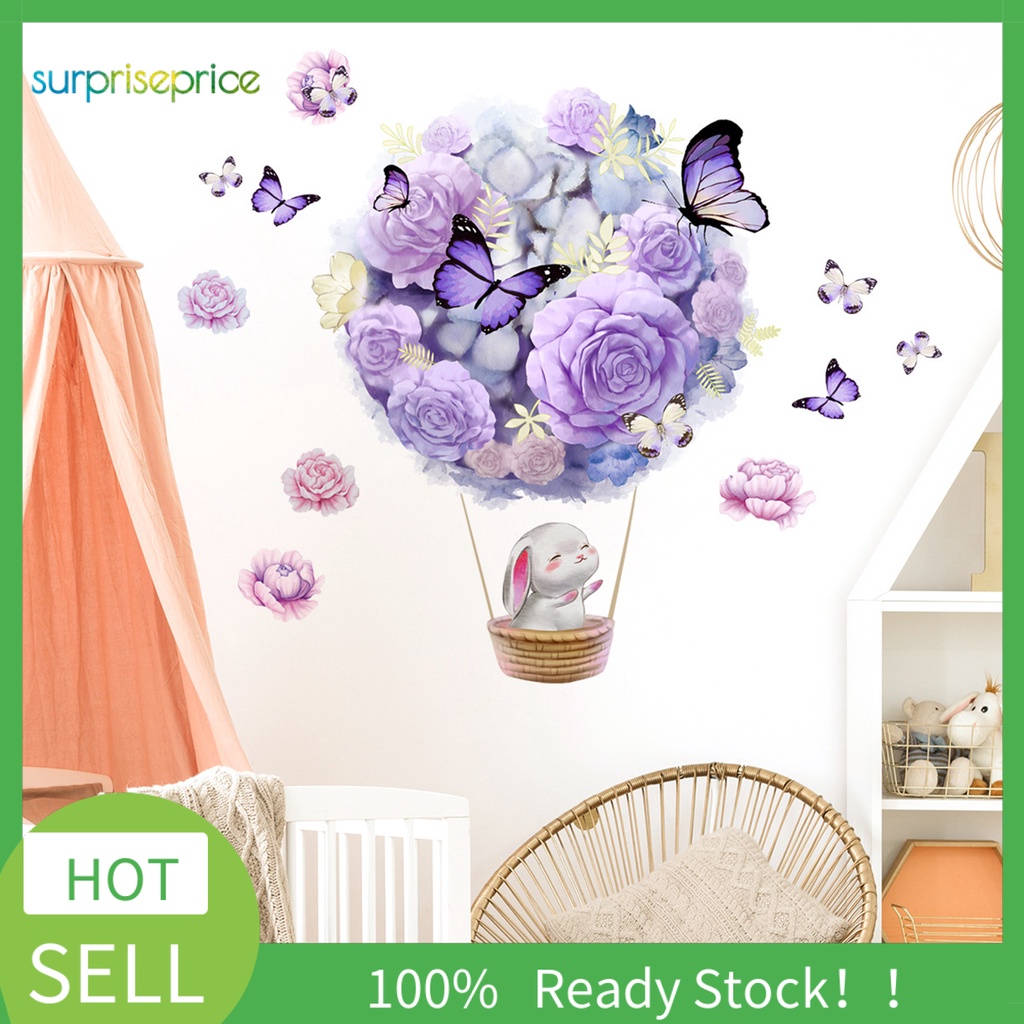 Đề Can Vinyl Dán Tường In Hình Thỏ Và Hoa Dễ Lắp Đặt Chống Nước Trang Trí Phòng Bé Gái