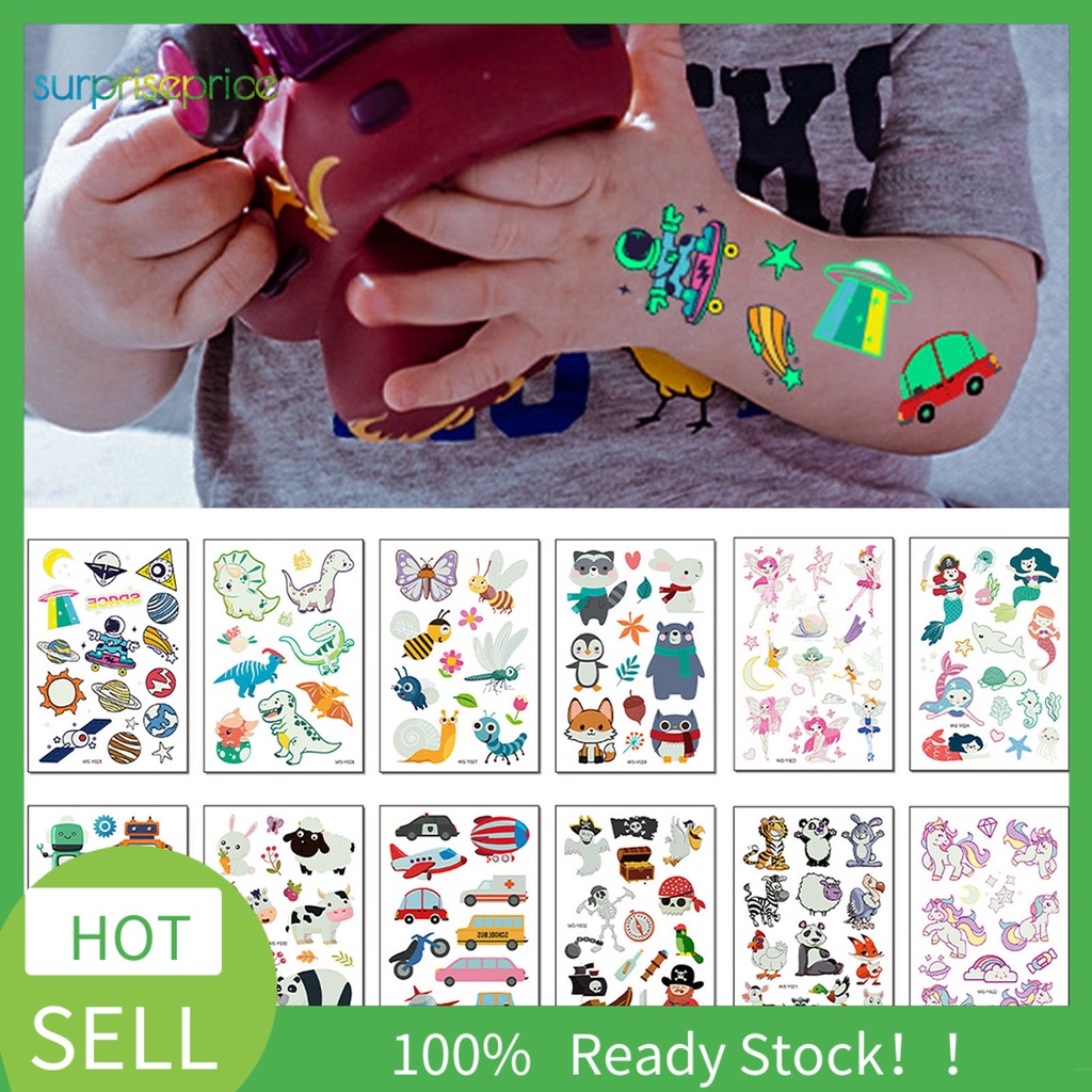 Set 12 Hình Xăm Dán Tạm Thời Phát Sáng Trong Tối Cho Trẻ Em