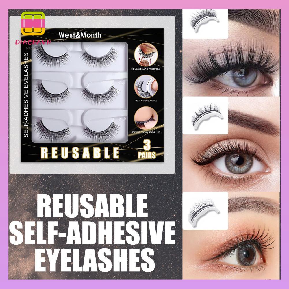 DIACHAVN Bộ 3 Cặp Lông Mi Giả Tự Dính Chống Nước Lâu Trôi Có Thể Tái Sử Dụng
