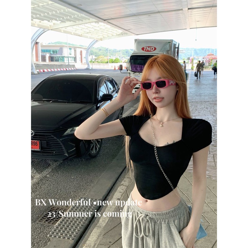 Áo Thun Ngắn Tay Ôm Dáng Thiết Kế Độc Đáo Thời Trang Cho Nữ