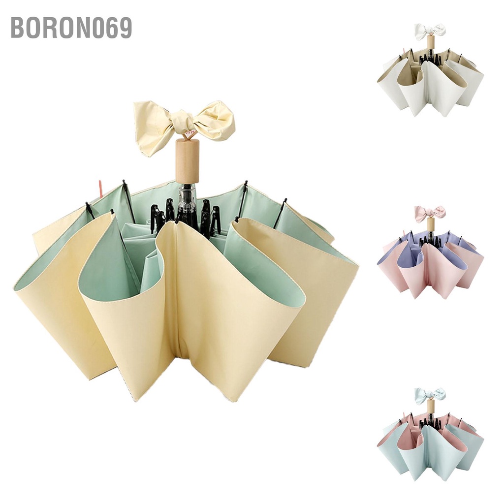 Boron069 Dù Du Lịch Màu Kem Nắng Chống Mưa Tia UV Có Thể Gập Lại Di Động Cho Nam Nữ