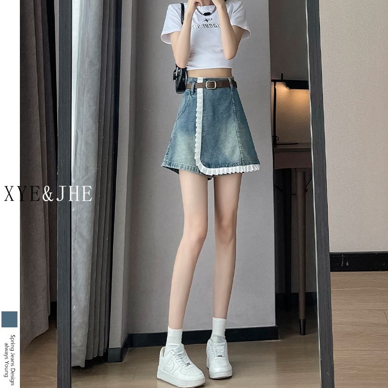 Chân Váy Denim Ngắn Dáng Chữ a Lưng Cao Phong Cách Retro Mùa Hè Cho Nữ