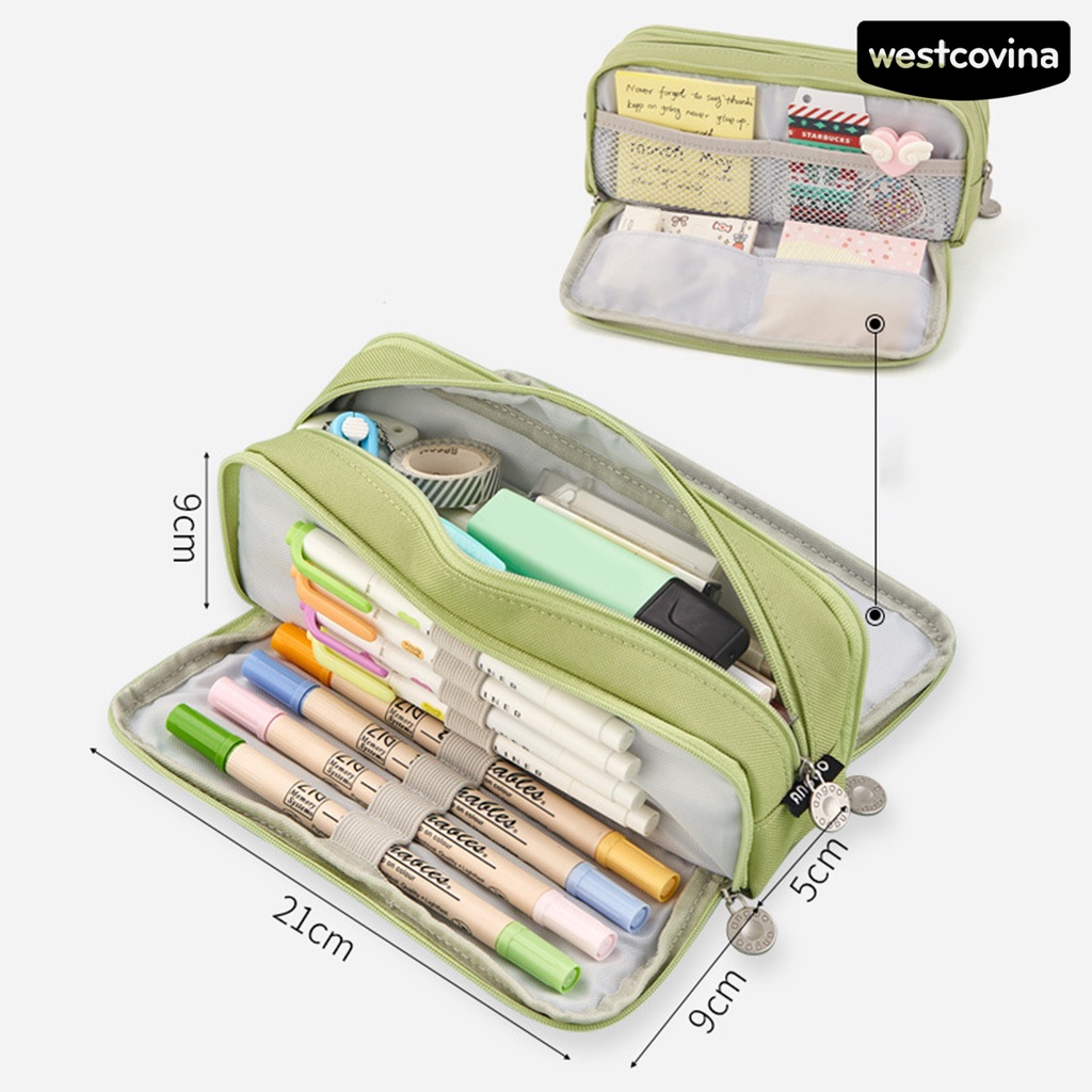 [WSTN]✎Túi Đựng Bút Đa Năng Sức Chứa Lớn Màu Sắc Trơn Có Khóa Kéo Tiện Dụng