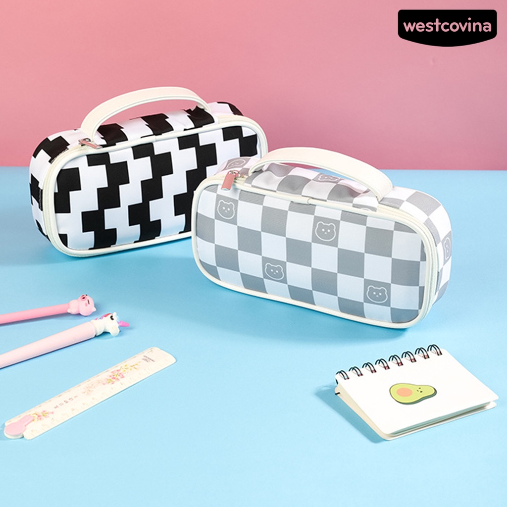 [WSTN]✎Túi Đựng Bút Bằng Vải Có Tay Cầm Và Khóa Kéo Phong Cách Cổ Điển