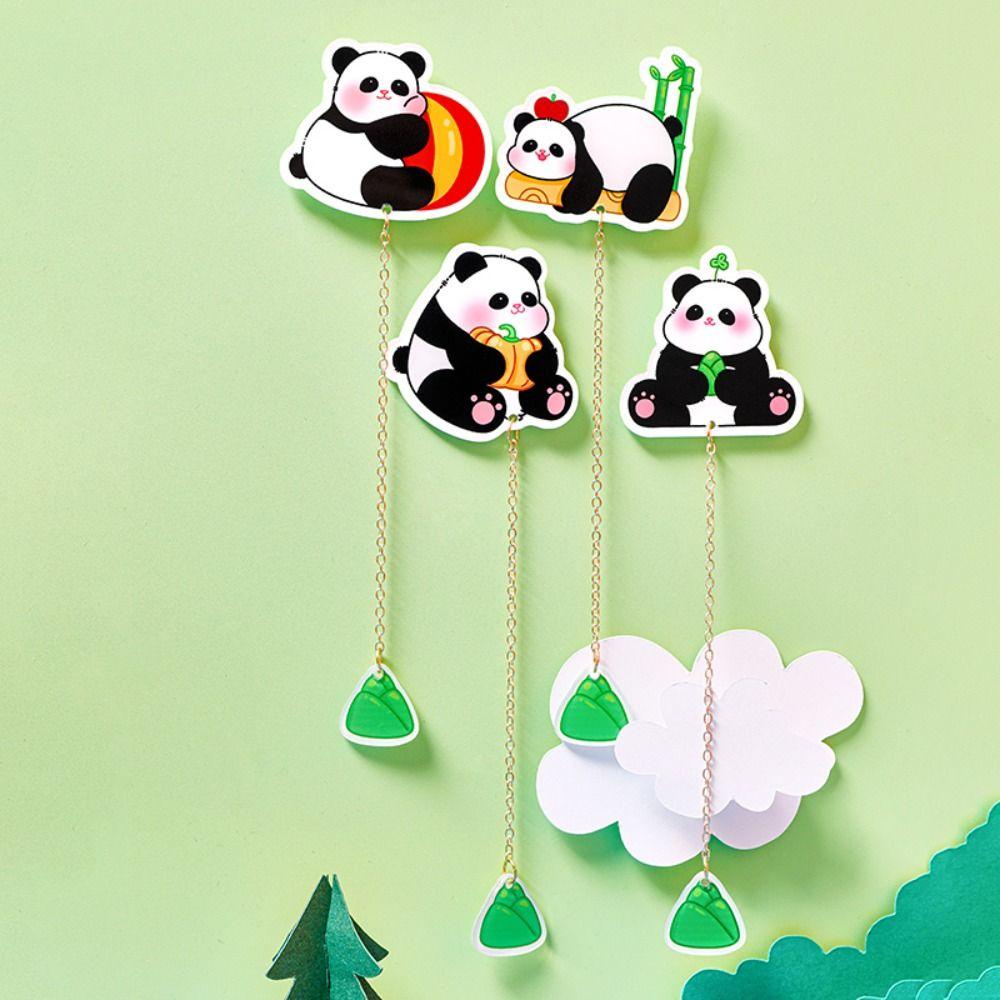 AUGUSTINA Bộ 3 Kẹp Đánh Dấu Trang Sách Hình Gấu Trúc Phối Tua Rua Kiểu Trung Hoa Sáng Tạo