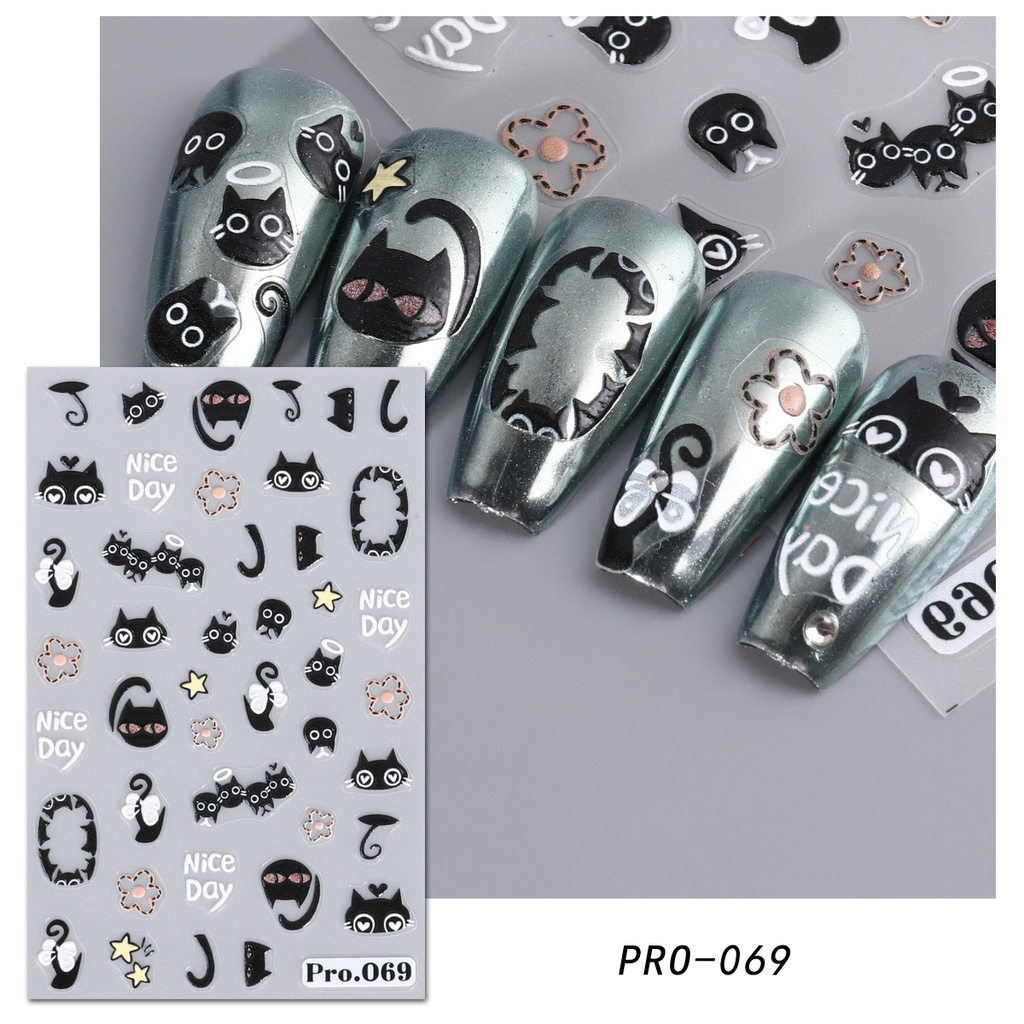 Miếng Dán Trang Trí Móng Tay Họa Tiết Hoạt Hình Gấu / Mèo Graffiti Dễ Thương Cho Bé