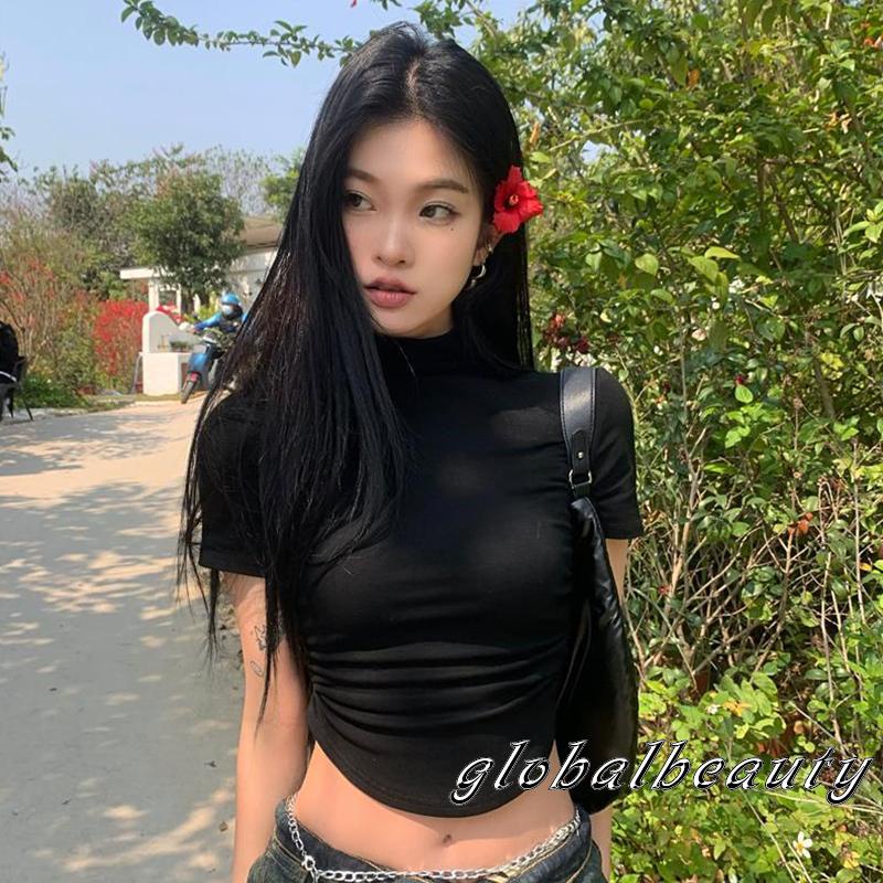 Áo Croptop Tay Ngắn Màu Sắc Đơn Giản Dành Cho Nữ