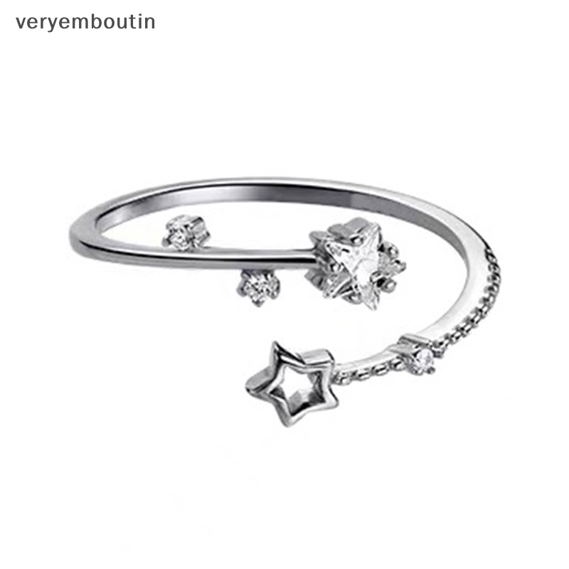 Nhẫn Hở Hình Ngôi Sao Năm Cánh Màu Sắc Bạc Đính Đá Zircon Có Thể Điều Chỉnh Phong Cách Hàn Quốc Cho Nữ